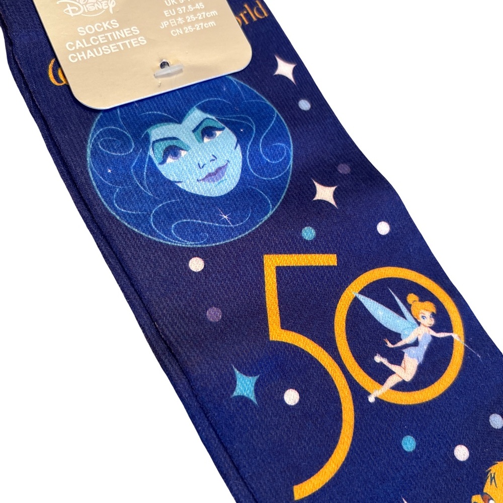Disney World Parks 50th Anniversary Logo Mickey Minnie Figment Adult Socks NWT